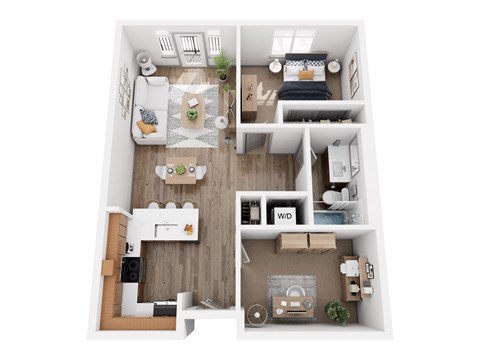 Floor plan for 1 bed, 1 bath, 768 sqft